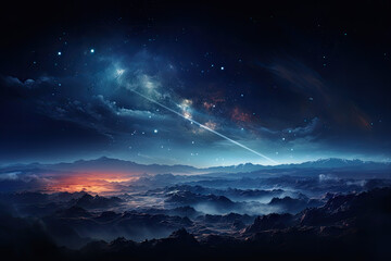 Fantasy landscape with stars and nebula