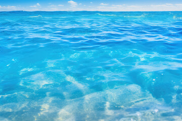 Naklejka na ściany i meble Tropical beach with turquoise water and blue sky background