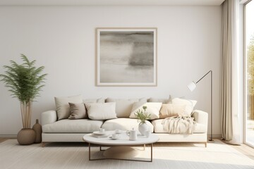 Fototapeta na wymiar Cozy Scandinavian Living Room Interior, Featured on a Clean White Canvas, Generative AI