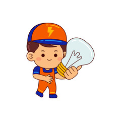 cute electrician boy cartoon character