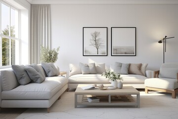 Family-Friendly Contemporary Living Room, Featured on a Clean White Canvas, Generative AI