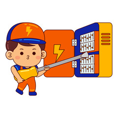 cute electrician boy cartoon character