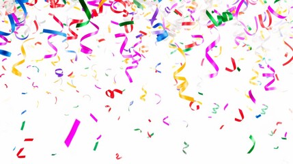 Obraz premium confetti ribbons gracefully descending against a stark white background