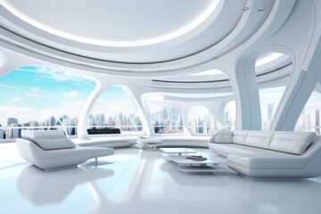 Fototapeta na wymiar Futuristic Tech-Inspired Living Room, Emphasized on a White Background for Modern Appeal, Generative AI
