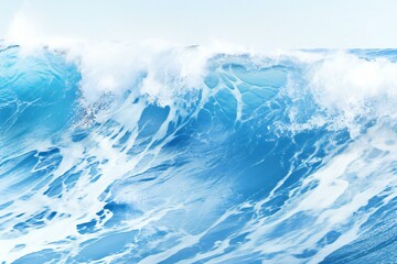 Blue ocean wave with white foam on blue background