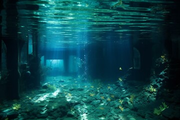 Underwater view of a sunken ship in the Pacific Ocean - obrazy, fototapety, plakaty