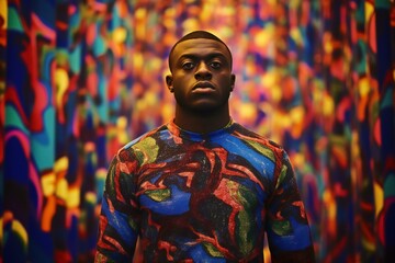 Portrait of african american man with colorful bodyart in studio