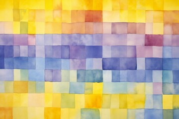 Watercolor abstract background with blue, yellow and orange squares,  Illustration