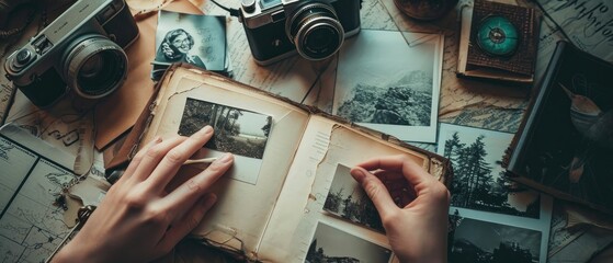 Capturing Memories: A Journey Through the Pages of a Scrapbook - obrazy, fototapety, plakaty