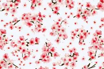 Cherry blossom sakura flowers on white background,  Seamless pattern