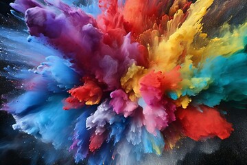 Colorful explosion of paint on a black background,  Abstract background