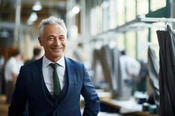 Industry concept, Senior businessman smiling while looking at colleague in factory.
