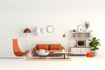Retro Vintage Living Space, Highlighted on a White Background, Generative AI
