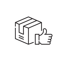 Parcel with thumb up. Good delivery service. Pixel perfect, editable stroke icon