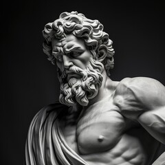 Stoic Strength: The Powerful Contemplation of a Man Statue in Black - obrazy, fototapety, plakaty