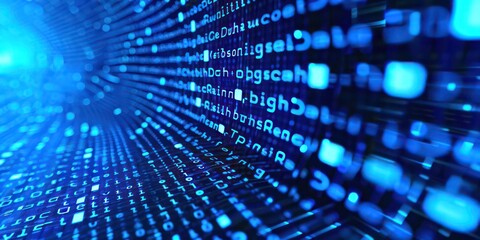 Fototapeta premium Backdrop of intricate code against a deep blue canvas. Amidst this digital landscape.
