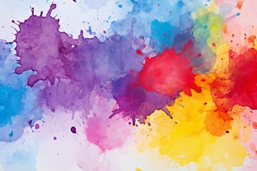 Colorful watercolor splashes on white background,  Digital art painting