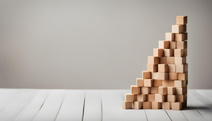 Stack of empty wooden cubes on table forming ladder