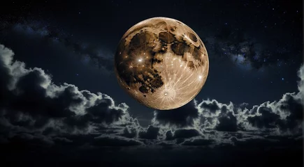 Papier Peint photo Lavable Pleine Lune arbre moon in the night with stars and cloud, moon view at the night, beautiful moon with stars