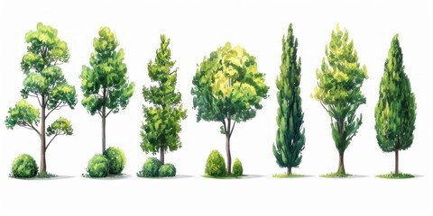 Obraz premium Trees collection set. Green plants with leaves, garden botanical vector