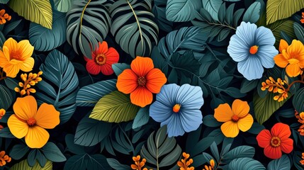 Vector pattern from stylized plants, herbs and flowers. A set of two patterns matching the color