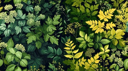 Vector pattern from stylized plants, herbs and flowers. A set of two patterns matching the color - obrazy, fototapety, plakaty