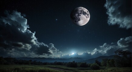 Naklejka na ściany i meble moon in the night with stars and cloud, moon view at the night, beautiful moon with stars