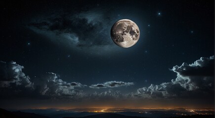 Fototapeta na wymiar moon in the night with stars and cloud, moon view at the night, beautiful moon with stars