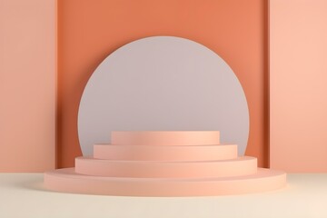 3d Podium Stand With Pastel Color Arches Scene. Minimalist Geometric Vacant Platform for Mock Up and Presentation. Abstract Background for Commercial and Cosmetic Advertising.