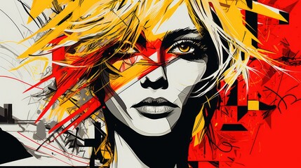 Artistic woman drawing in colorful and messy style