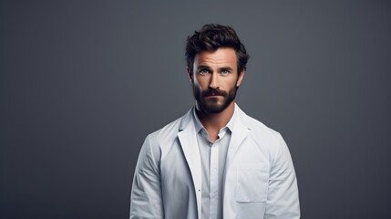 Fototapeta premium A focused scientist in a lab coat,