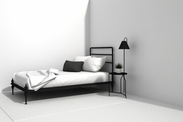Basic Guest Room Interior, Set Against an Isolated White Surface, Generative AI