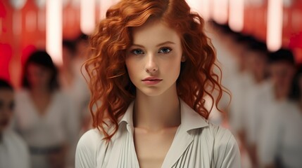 Naklejka premium confident redhead woman and her team