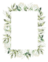 frame with leaves watercolor in transparent background