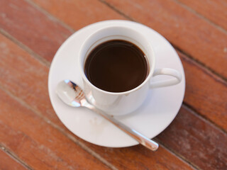 Black Americano coffee ready to serve in the morning.