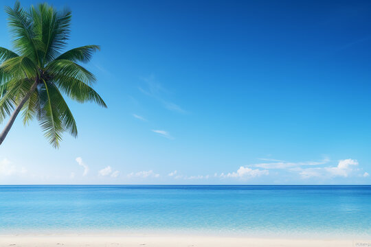 Generative AI Image of Tropical Summer Background with Coconut Tree on Beach