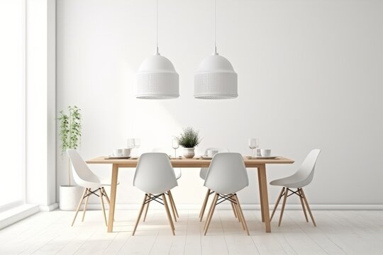 Basic Scandinavian Dining Room, Displayed on an Isolated White Setting, Generative AI