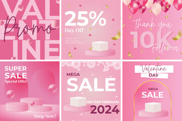 Valentine's Day template. Sales promotion on Valentine's Day. for greeting cards, banner designs and social media, pink background.