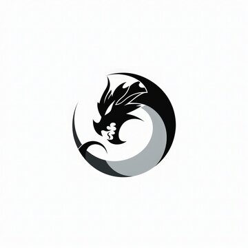 minimalist flat vector logo featuring a dragon enclosed within a circle on a white background, vibrancy and simplicity, with a colorful, black and white and eye-catching 