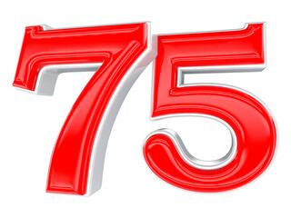 75 Number White With Red 3D Render