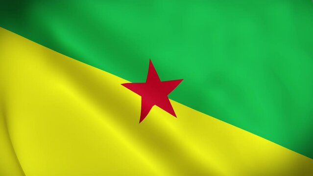 French Guiana flag video waving in wind. Realistic flag background. Close up view, perfect loop, 4K footage