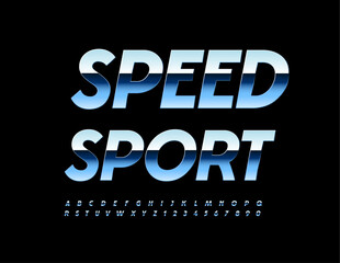 Fototapeta premium Vector activity sign Speed Sort with glossy silver Font. Metallic set of Alphabet Letters and Numbers.