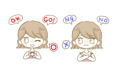 マルバツを示す女の子のイラスト