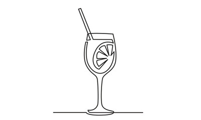 Single continuous line drawing of cocktail.line art exotic cocktail drinks vector doodle.Hand-drawn vector illustration.