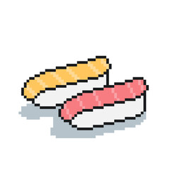 Pair of Sushi Pieces, Salmon and Maguro, Pixel Art Style Illustration