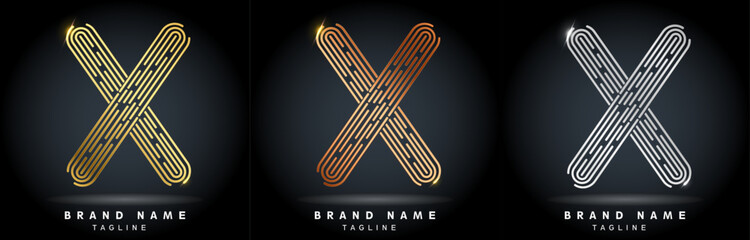 X Letter Logo concept Linear style. Creative Minimal Monochrome Monogram emblem design template. Graphic Alphabet Symbol for Luxury Fashion Corporate Business Identity. Elegant Vector element