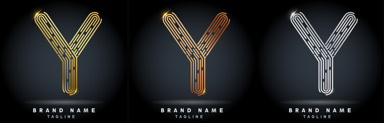 Y Letter Logo concept Linear style. Creative Minimal Monochrome Monogram emblem design template. Graphic Alphabet Symbol for Luxury Fashion Corporate Business Identity. Elegant Vector element