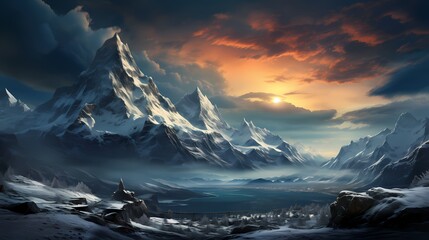A breathtaking view of a mountain range covered in a blanket of snow