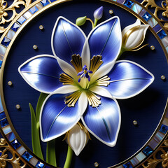 AI prompt: 4K+ graphic of an intricate bluebell flower with mother-of-pearl, gemstones, and gold, capturing a captivating and enchanting atmosphere.(Generative AI)