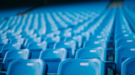 stadium seat rows blue seats, in the style of simplicity
